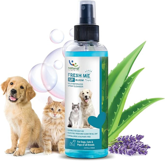 Natural Remedies Fresh Me Up Bloom Waterless Spray Cleanser for Dogs and Cats - Dry Shampoo- Grooming Bath Supplies- Pet Deodorizer, Lick Safe, Hypoallergenic & Sulphate Free, All Breeds, 5.41 fl. oz.