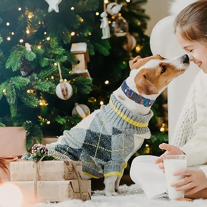 Maca Bates Christmas Collars for Dogs Cotton Soft Santa Dog Collar with Metal Buckle Winter Dog Collar Adjustable for Small Medium Large Dog