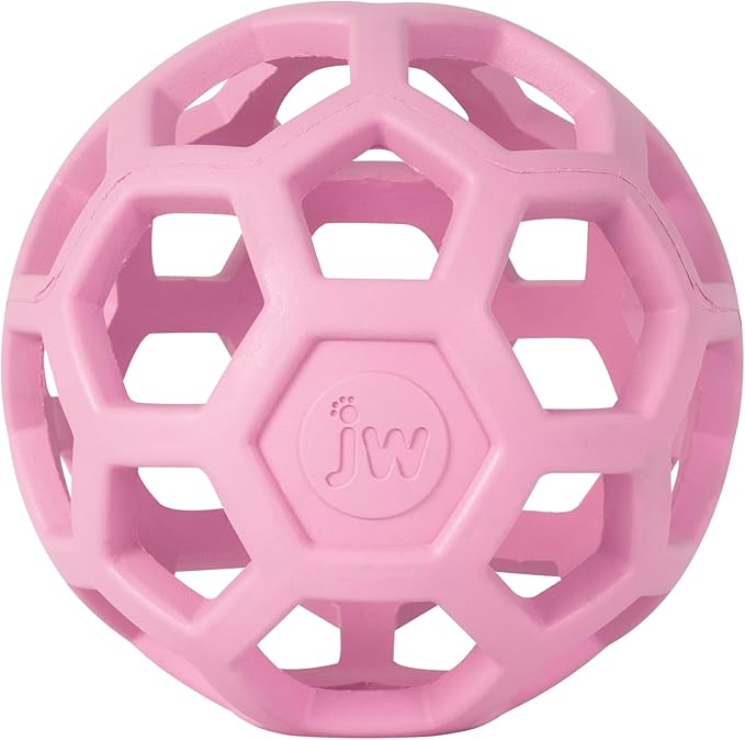 JW Pet HOL-ee Roller™, Dog Toy Puzzle Ball, Natural Rubber, Medium (4.5” Inch Diameter), Pink