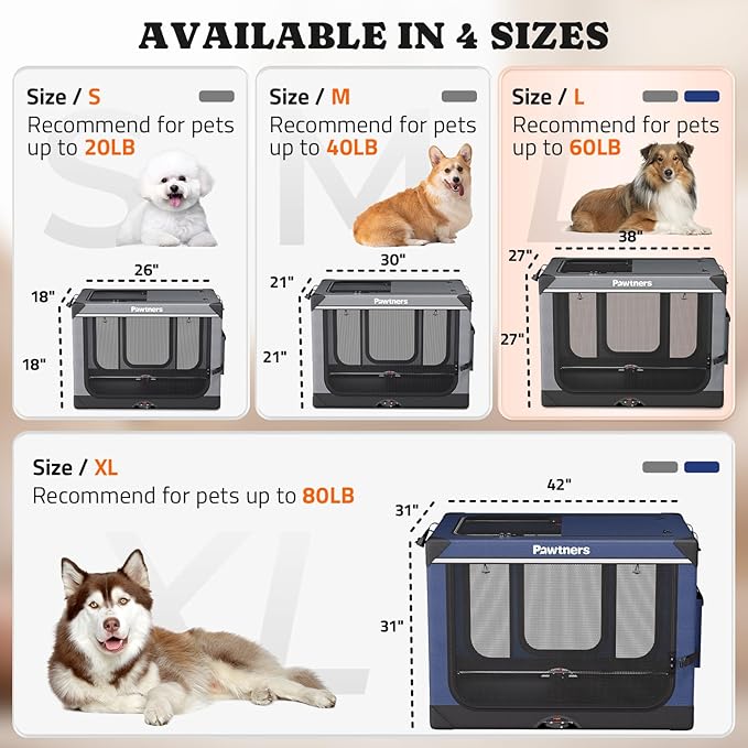 Collapsible Dog Crate: 38 Inch Foldable Soft Sided Dog Crate for Large Dogs, Portable Dog Travel Kennel with Soft Mat for Indoors & Outdoors, Grey
