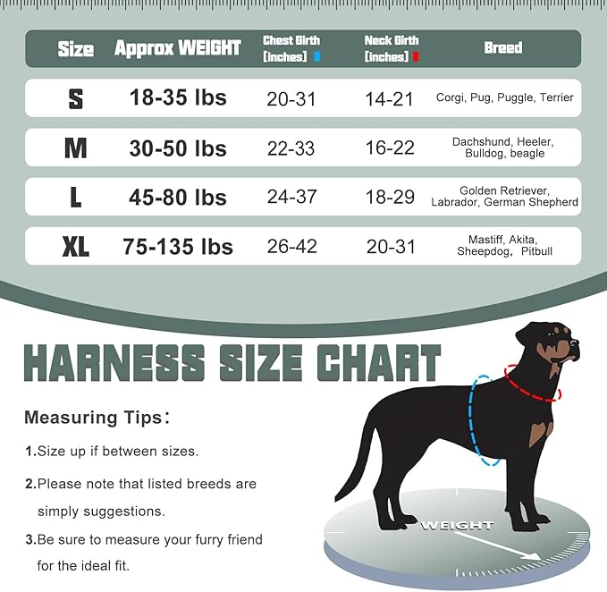 Auroth Tactical Dog Harness for Large Dogs No Pull Adjustable Pet Harness Reflective K9 Working Training Easy Control Pet Vest Military Service Dog Harnesses Grey L