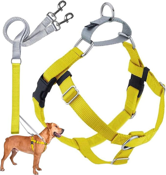 2 Hounds Design Freedom No Pull Dog Harness | Comfortable Control for Easy Walking |Adjustable Dog Harness and Leash Set | Small, Medium & Large Dogs | Made in USA | Solid Colors | 1" LG Yellow