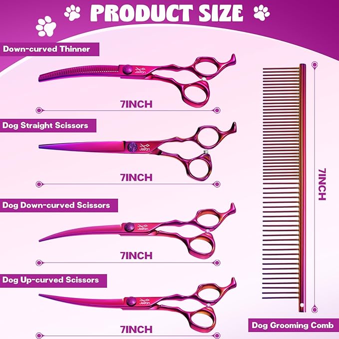 JASON 8" 26 Tooth Chunkers Shears for Dogs Ergonomic Cats Grooming Scissors & JASON Dog Grooming Scissors Set - Professional 6 in 1 Dog Shears Set
