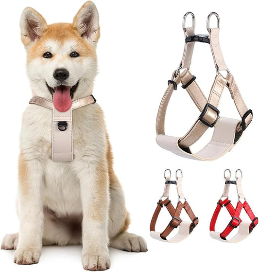 Microfiber Leather No Pull Dog Harness: Comfortable and Easy-to-Use Vest for Training and Walking Your Samll Medium Large Puppy or Dog (Gold, S)