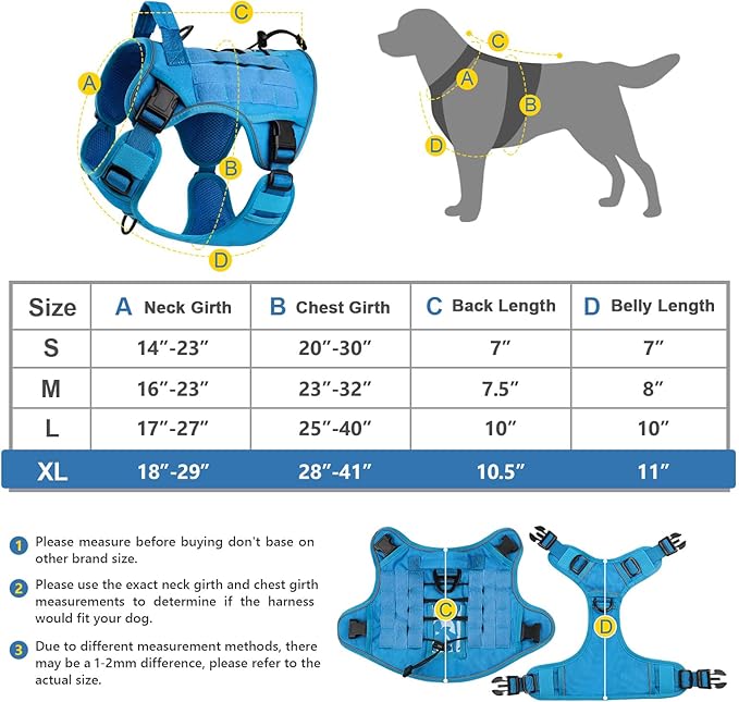 WINGOIN Blue Tactical Dog Harness for Large Dogs No Pull Adjustable Pet Harness with Handle Reflective K9 Military Service Dog Vest for Walking Hiking Training (XL)
