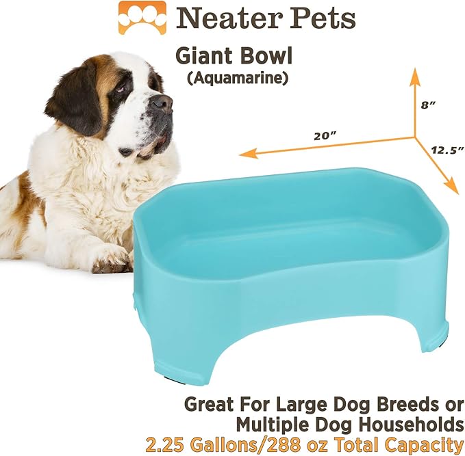 Neater Pet Brands Extra Large Water Bowl for Dogs, Outdoor Dog Water Bowl (2.25 Gallon Extra-Large Capacity), Big Trough Style Food Dish for Indoors or Outside, No Spill Large Dog Bowls, Aquamarine