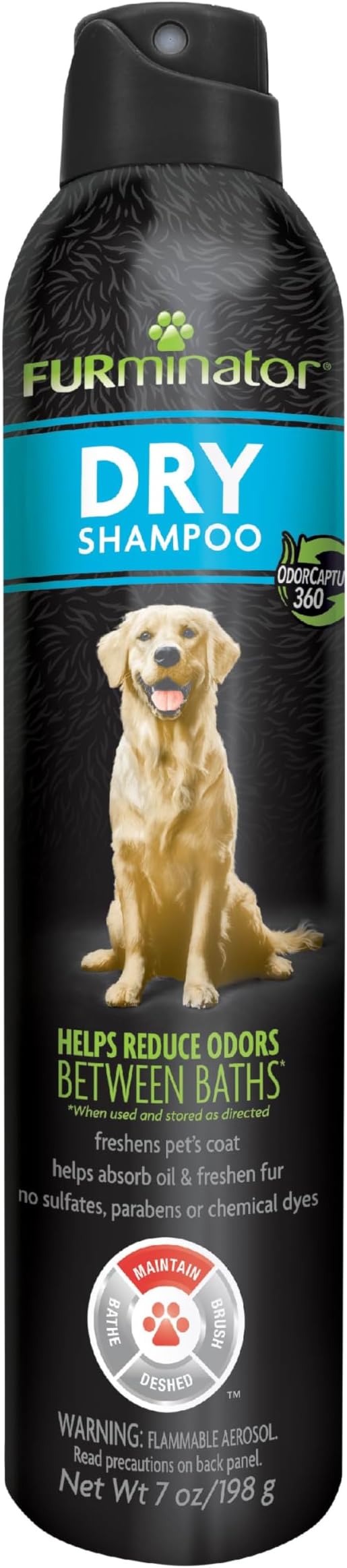 FURminator Dry Shampoo for Dogs, 7 Ounces, Helps Freshen Pet's Coat, Extends Time Between Traditional Baths