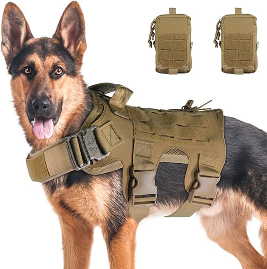 Tactical Dog Harness for Medium Large Dogs No-Pull,Dog Vest Harness with Metal Buckle,Adjustable Military Dog Harness with Laser Molle Panels for Hiking Training with Handle with Pockets