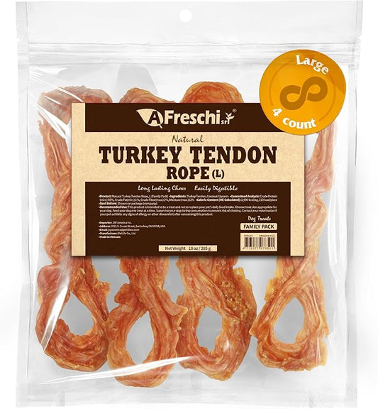 Afreschi Natural Turkey Tendon Rope (L) 10 oz, Turkey Sourced from USA, All Natural Puppy Chew, Hypoallergenic, Rawhide Alternative, for Large Breeds