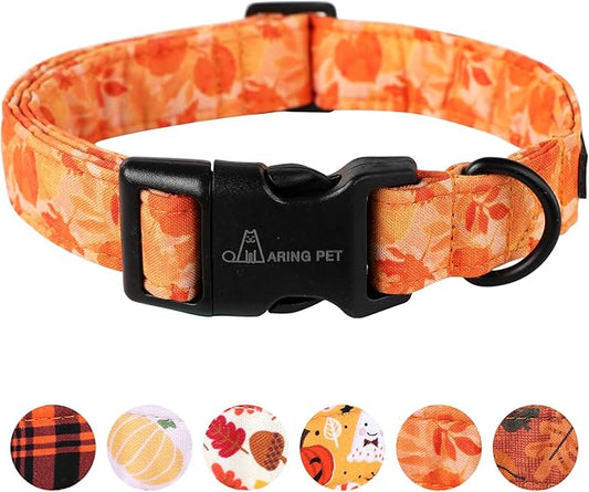 ARING PET Fall Dog Collar-Cute Orange Leaves Dog Collar for Small Dogs, Cotton Lightweight Dog Collars with Quick Release Buckle for Small Medium Large Dogs