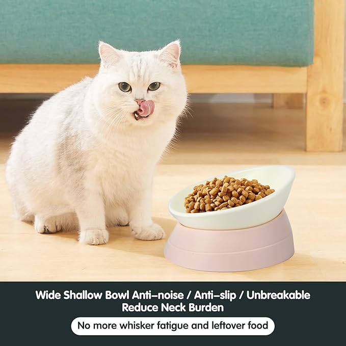 Bulldog Bowl Anti-Slip Dog Cat Dish Detachable Rubber Dog Bowl Pet Sterile Tilted Pet Feeder Slope Base (Lightpink, 3.5 Cup (Medium/Large Dog))