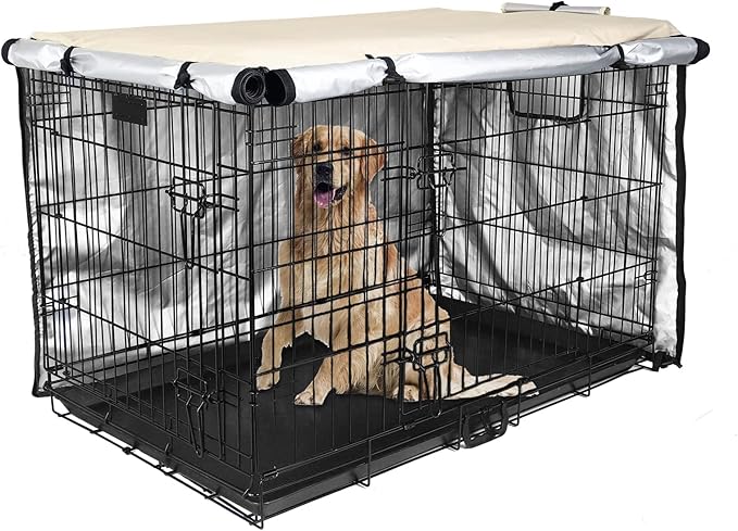 Dog Crate Cover 36 inch - Double Door, Dog Kennel Indoor, Waterproof Dog Kennel Cover with Air Vent Window, for Indoor/Outdoor Most Wire Dog Crate(Beige)