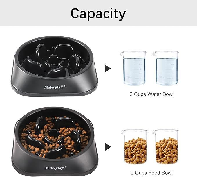 MateeyLife Slow Feeder Dog Bowls, Anti-Choking Puzzle Dog Food Bowls, Anti-Slip Interactive Feeding Slow Down Eating, Bloat Stop Maze Dishes for Medium Large Breeds Black