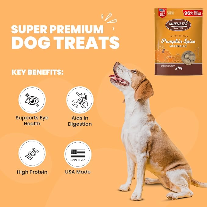 Muenster Freeze-Dried Limited Edition Pumpkin Spice Meatballs for Dogs, 4 oz Package