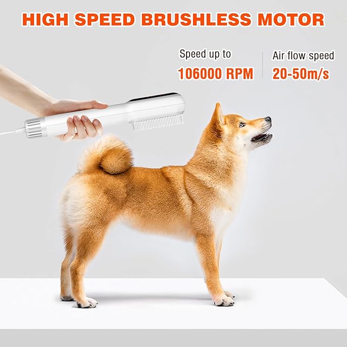 Pet Hair Dryer for Dogs, 2 in 1 Portable Pet Grooming Hair Dryer, LED Screen, NTC Smart Temperature Adjustment, Less Noise, 106000 High Rotating Speed Pet Hair Dryer Brush for Travel Camping