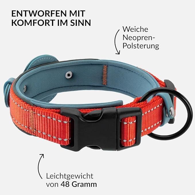 CollarDirect Airtag Dog Collar Reflective Nylon Neoprene Leather Holder for Apple Air Tag for Large, Medium, and Small Dogs (Pink, L, 16.5-20 Inch)