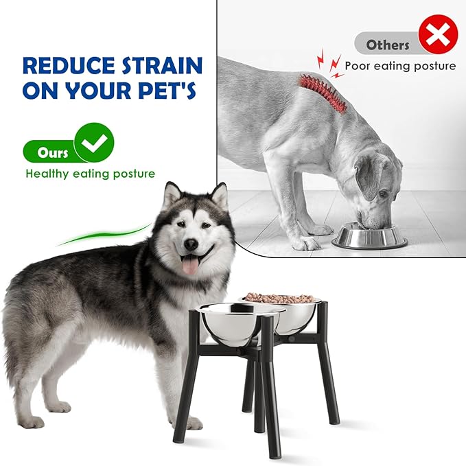 Adjustable Raised Dog Bowl Stand for Large & Medium Dogs, 11" Tall, fits 7-10.6" Wide Bowls, 2-in-1 Design
