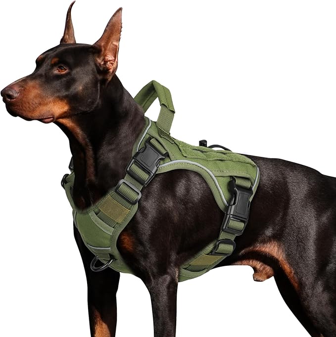 WINGOIN Green Harness with Handle Tactical Dog Harness Vest for Large Medium Dogs No Pull Adjustable Reflective K9 Military Dog Vest Harnesses for Walking, Hiking, Training(M)