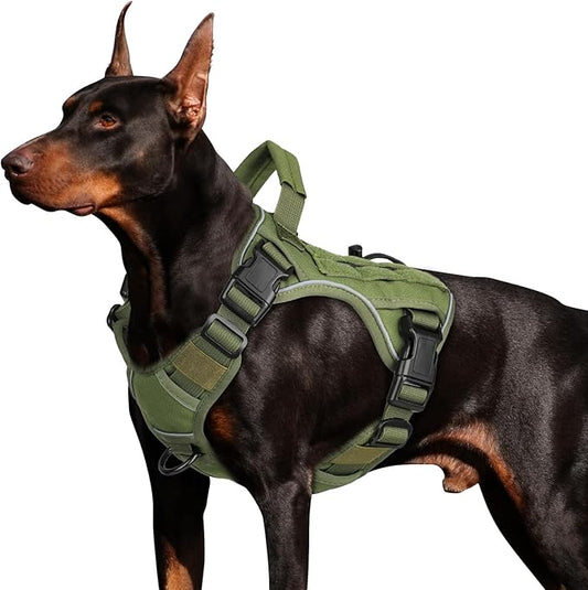 WINGOIN Green Harness with Handle Tactical Dog Harness Vest for Large Medium Dogs No Pull Adjustable Reflective K9 Military Dog Vest Harnesses for Walking, Hiking, Training(M)