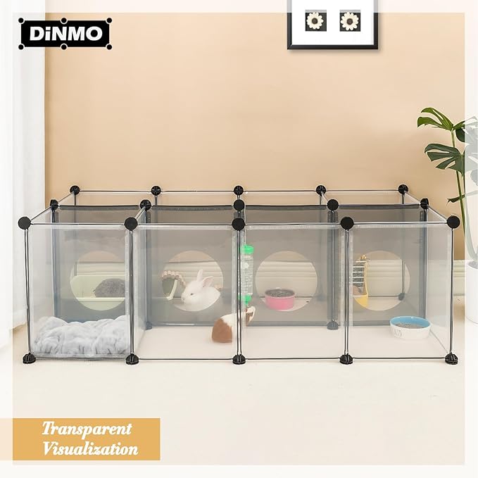 DINMO Rabbit Playpen, Guinea Pig Cages, Hamster Cages, Interesting Game Holes Design for Small Animal, Bunny, Ferret, Hedgehog, DIY, Expanded, Portable, Exercise Fence, 61.4 x 25.4 x 16.4 inches