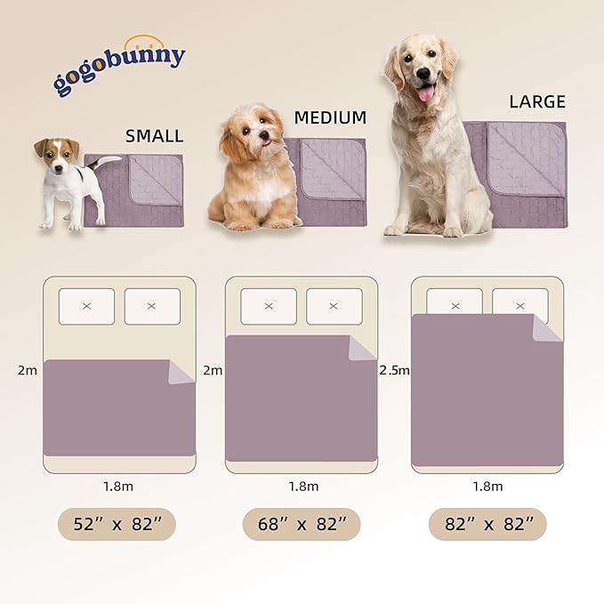 gogobunny 100% Double Sided Waterproof Dog Blanket Soft Pet Bed Cover Reversible Protect Furniture Couch Sofa Car for Puppy Large Dog Cat (Dark Sea Fog/Light Sea Fog, 82x82 Inch (Pack of 1))