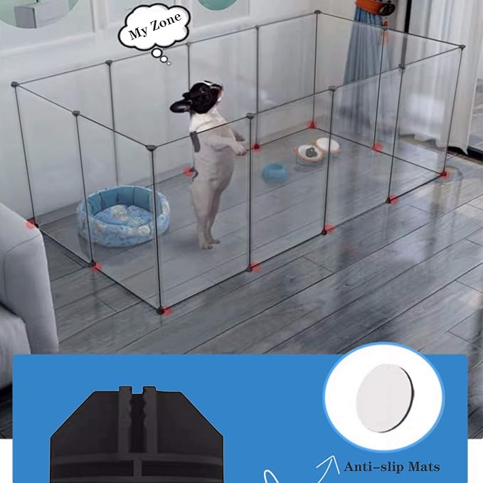 BRIAN & DANY Pet Dog Playpen, Clear Acrylic Puppy Dog Play Pen Indoor, Portable Small Animal Transparent Fence Panels for Rabbit, Kitten, Bunny, Cat, 28 X 20 Inch