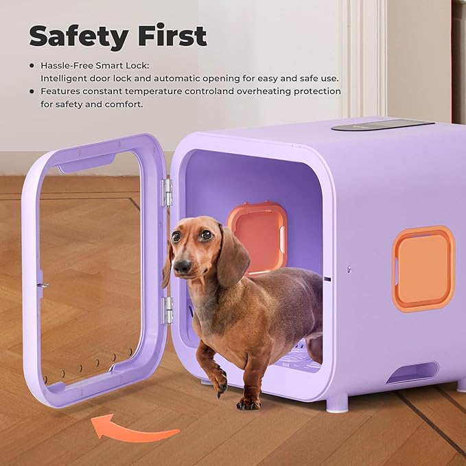 Pet Dryer Box for Dogs and Cats, 71L Large Capacity Ultra-Quiet Dog Hair Dryer Box with Smart Lock, Adjustable Temperature, Ambient Light & Multi-Use Design – Ideal for Pets Under 35lbs