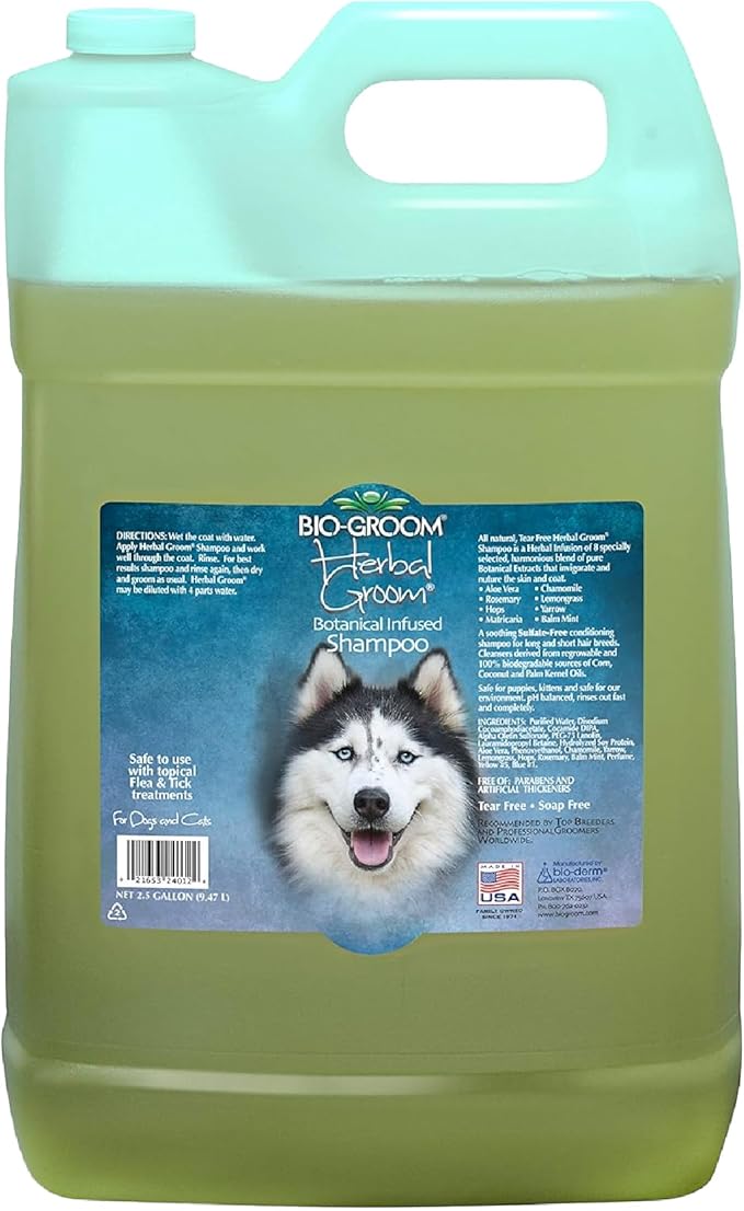 Bio-Groom Herbal Groom Dog Shampoo – Tearless Puppy Shampoo, All-Natural, Dog Bathing Supplies, Cruelty-Free, Cat & Dog Grooming Supplies, Made in USA, Tear-Free Dog Products – 2.5 Gallon