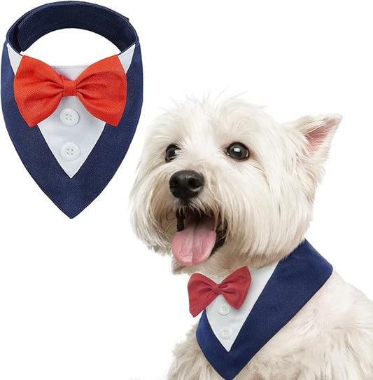 FUAMEY Dog Tuxedo - Formal Dog Wedding Collar with Bow Tie, Party Tux for Small to Large Pets, Blue
