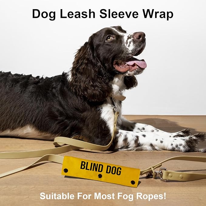 YROVWENQ Blind Dog Dog Leash Wrap with Visual Impairment Yellow Alert and Hanging ID Tag - Thoughtful Gift Idea for Pet Birthdays and More (Blind Dog Sleeve)