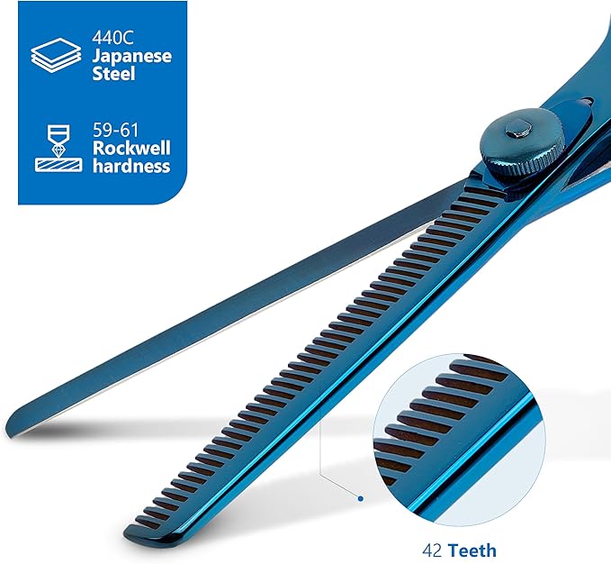 Laazar Dog Grooming Scissors - 6.5 Inch 42 Teeth Thinning Shears for Dogs, 440C Stainless Steel Pet Grooming Scissors, Dog Grooming Shears with Finger Rest & Case, Cat Grooming Supplies