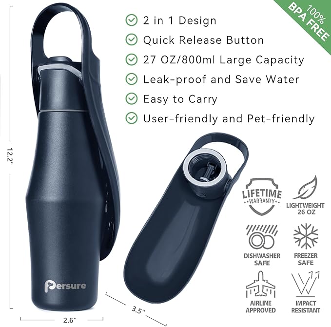 27 OZ Dog Water Bottle Portable Stainless Steel Convenient Pet Water Dispenser, Leak Proof Puppy Travel Water Bowl for Dog Outdoor Walking, Hiking, Perfect Size for All Dog Breeds, Whole Blue