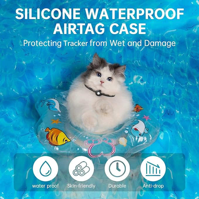 Cat Tracker,Waterproof Pet Tracker for All Cats(Only iOS),Cat Tracker Collar with Safety Elastic Buckle,No Monthly Fee,Compatible with Apple Find My App-(Black)