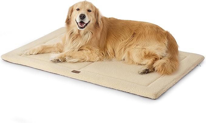 Bedsure Washable Dog Crate Bed for Extra Large Dogs, Reversible Foam Floor Dog Mat, Lightweight Travel Flat Pet Beds for Indoor & Outdoor Dogs (48" x 30", Beige)