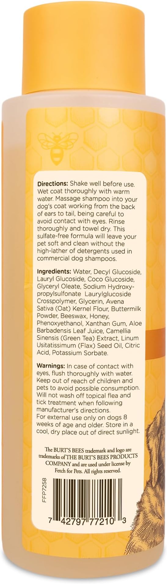 Burt's Bees for Pets Oatmeal Dog Shampoo with Colloidal Oat Flour and Honey, 95% Natural Origin Formulas, Shampoo for Dogs - Gentle Dog Shampoo, Best Dog Shampoo, 16 oz
