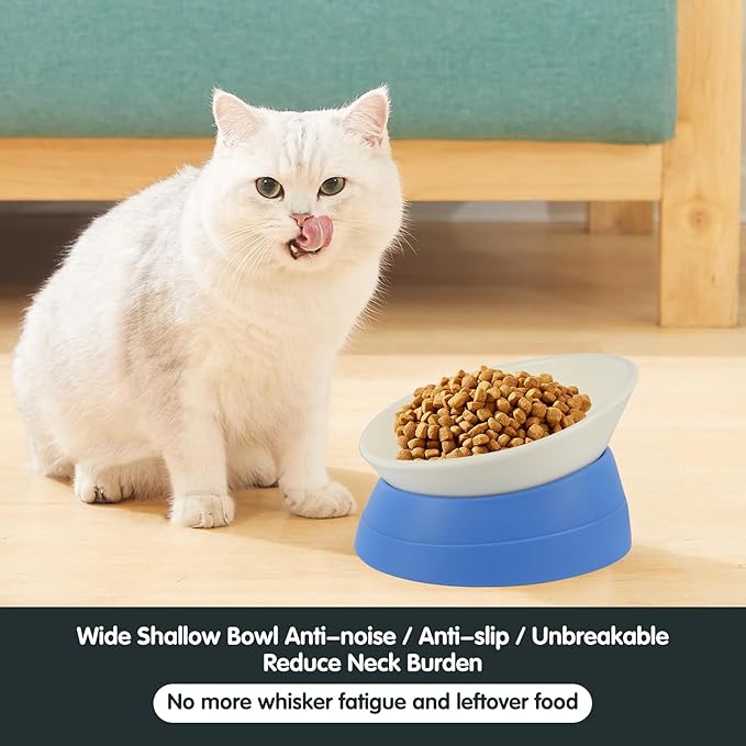 Bulldog Bowl Anti-Slip Dog Cat Dish Detachable Rubber Dog Bowl Pet Sterile Tilted Pet Feeder Slope Base (Blue, 3.5 Cup (Medium/Large Dog))