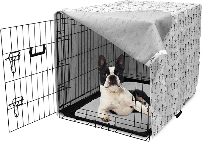 Lunarable Skull Dog Crate Cover, Cartoon Pattern of Monochrome Skeletons Halloween Themed Illustration Horror, Easy to Use Pet Kennel Cover for Small Dogs Puppies Kittens, 22 Inch, White Black