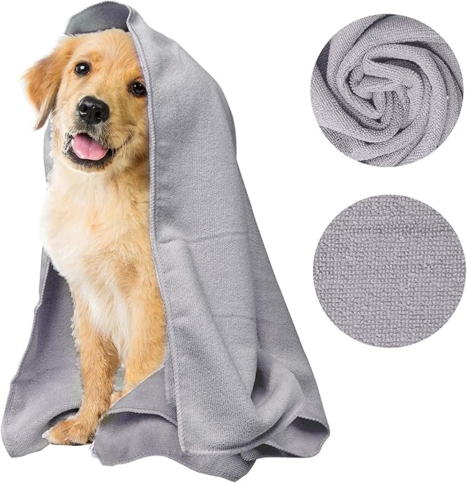 My Doggy Place - Super Absorbent Microfiber Towel - Dog Bathing Supplies - Microfiber Drying Towel - Washer Safe - Light Grey - 45 x 28 in - 1 Piece