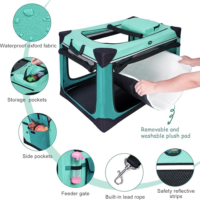Ownpets Collapsible Dog Crate, 42 inch Portable Travel Dog Crate for Large Dogs, 4-Door Foldable Pet Kennel with Durable Mesh Windows & Soft Mat