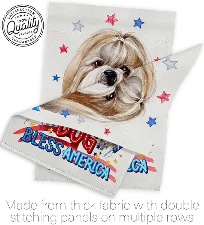 Breeze Decor Patriotic Shih Tzu House Flag Eagle Set Dog Puppy Spoiled Paw Canine Fur Pet Nature Farm Animal Creature Decoration Banner Small Garden Yard Gift Double-Sided, Made in USA