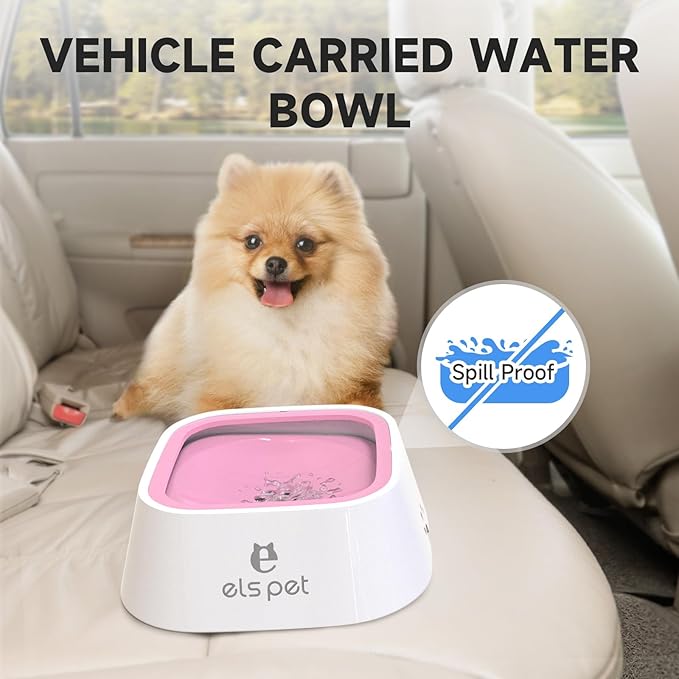 ELS PET Dog Bowl No Spill, Pet Water Bowl No Drip Slow Water Feeder, Pet Dispenser 70oz/2L Large Capacity Travel for Dogs, Cats (Pink, 35oz)