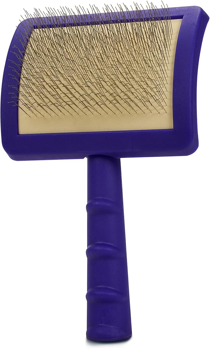 Chris Christensen Jelly Pet Slicker Brush Conditioning Spray Grooming Bundle - Universal Slicker Brush, Soft Pins, Large, Purple - Ice on Ice Ultra Conditioning Dematting Spray,Made in USA, 13.2oz