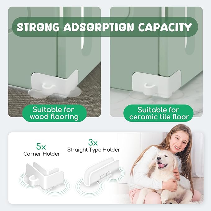 Dog Playpen with Door, 6-Panel 24" Indoor Cat Puppy Playpen, Strong Plastic Small Pet Safety Fence Dog Pen, Non-Slip and Secure Pet Gate, Green