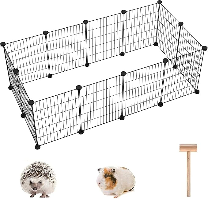 C&AHOME Pet Playpen, Small Animals Supplies, 12 Panels Exercise Playpens Cage, C Grids Portable Yard Fence Indoor, Ideal for Guinea Pigs, Puppy Pet Products, DIY Metal Playpens, 12" × 15" Black