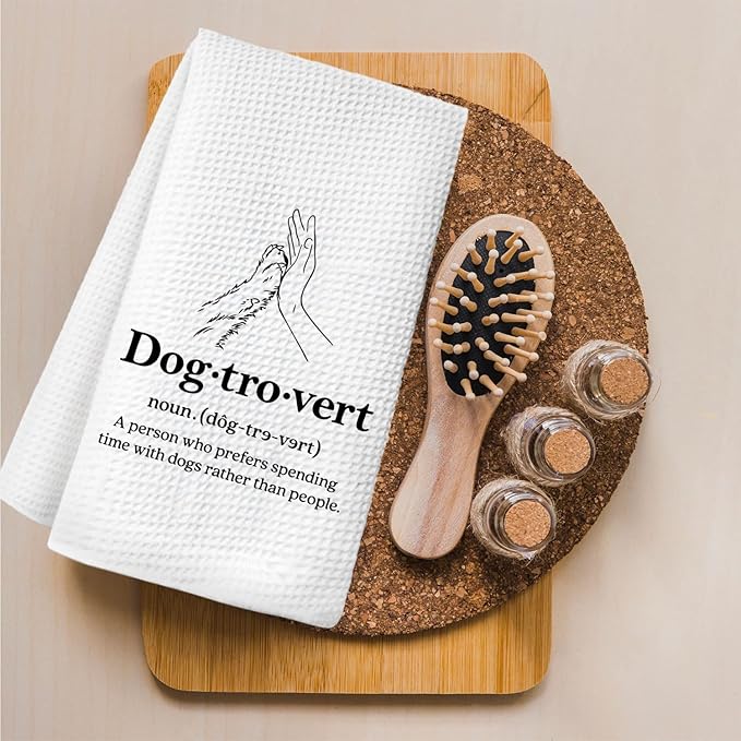 Dogtrovert Dog Kitchen Towels, Dog Lover Mom Gifts for Women Dish Towels for Kitchen Drying, Puppy Pet Lover Gifts Hand Towels for Bathroom, 16x24 Inch