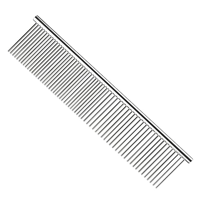 Chrome Pet Grooming Comb Premium Stainless Steel Dematting Tool with Rounded Teeth for Dogs & Cats Best for Removing Knots,Tangles,Perfect for Long & Short Haired Pets (Chrome)