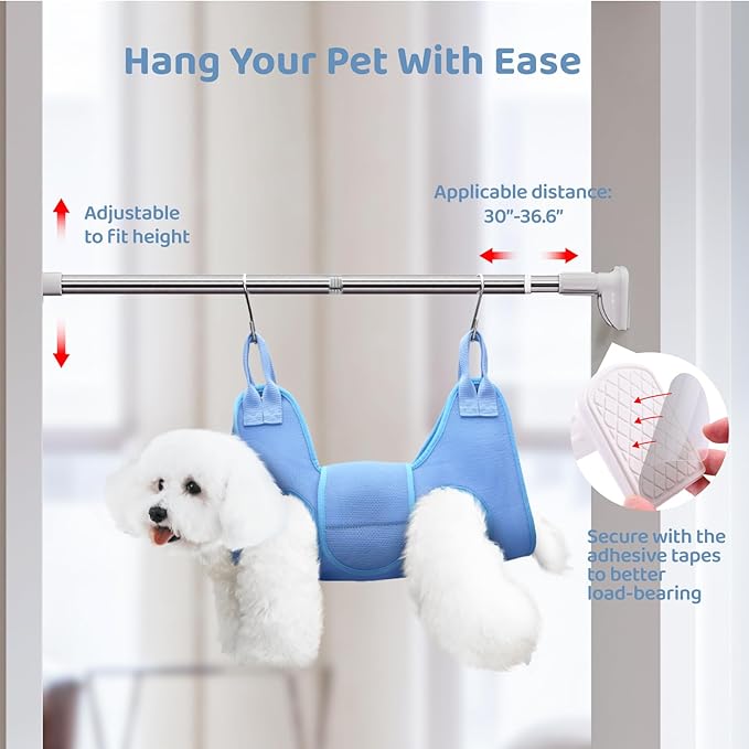 Upgraded Dog Grooming Hammock with Tension Rods, Small Pet Hanging Harness, Dog Sling for Nail Trimming with Pet Nail Clippers, Nail Trimmers -M