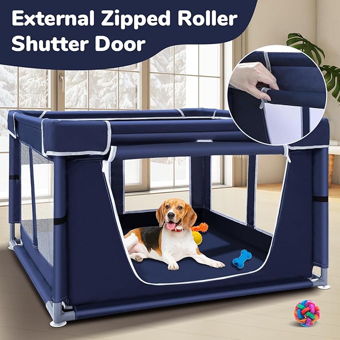 Pet Playpen 42 42 inch, 25 Height with Bottom, for Small Dogs & Animals, Indoor & Outdoor Play Yard with Zipper Door