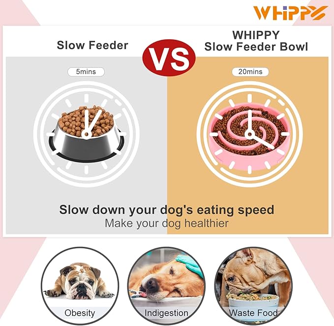 WHIPPY Slow Feeder Bowl for Small Medium Dog Fun Maze Feeder Dog Food Water Bowl Anti-Slip Puzzle Bowl No Chocking Healthy Interactive Bloat Stop Dog Bowl Dish,Medium,Pink