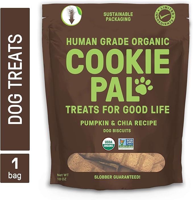 CookiePal Human Grade Dog Treats, Pumpkin and Chia Seed Recipe, Organic Non-GMO and Simple Ingredients, 10 Oz Bag